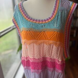 Multi‑Color Striped Knit Y2K Sleeveless Top Pink Orange & Blue Oversized Small